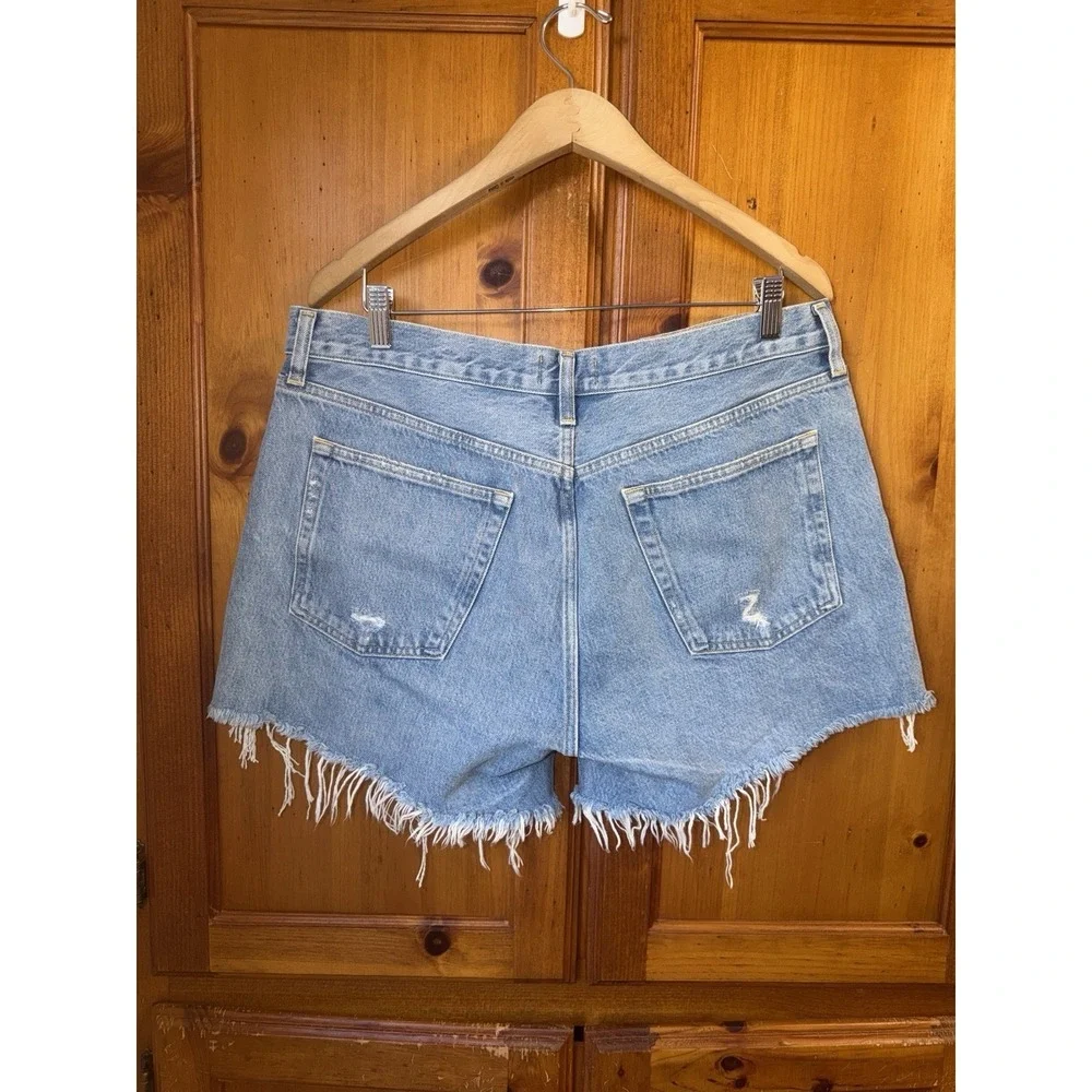 Agolde Women's 31 Parker Long Cotton Denim Shorts Cut Offs Anthropologie Light